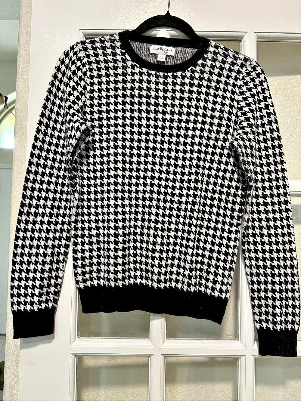 Kim Rogers Houndstooth Crewneck Sweater Black & White Petite Medium Like New